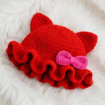 Crochet Cat Ear Beanie Ruffle Bow Pattern 5
