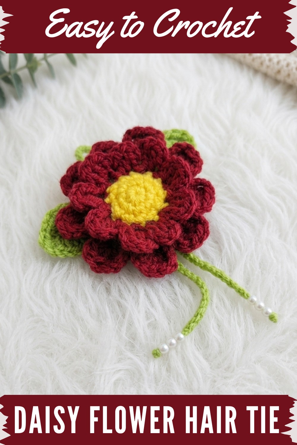 Crochet Daisy Flower Hair Tie Pattern