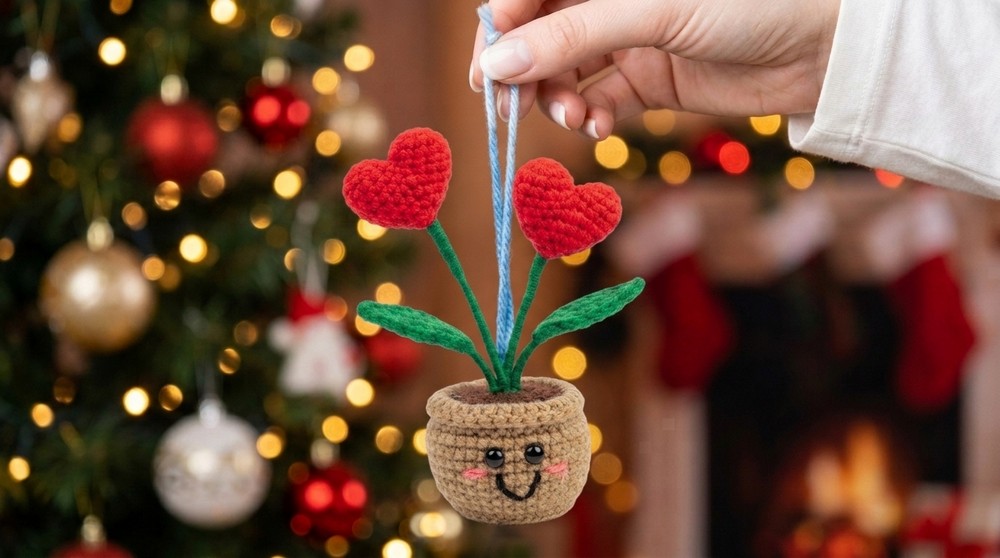 Crochet Heart Flower Pot Pattern 4