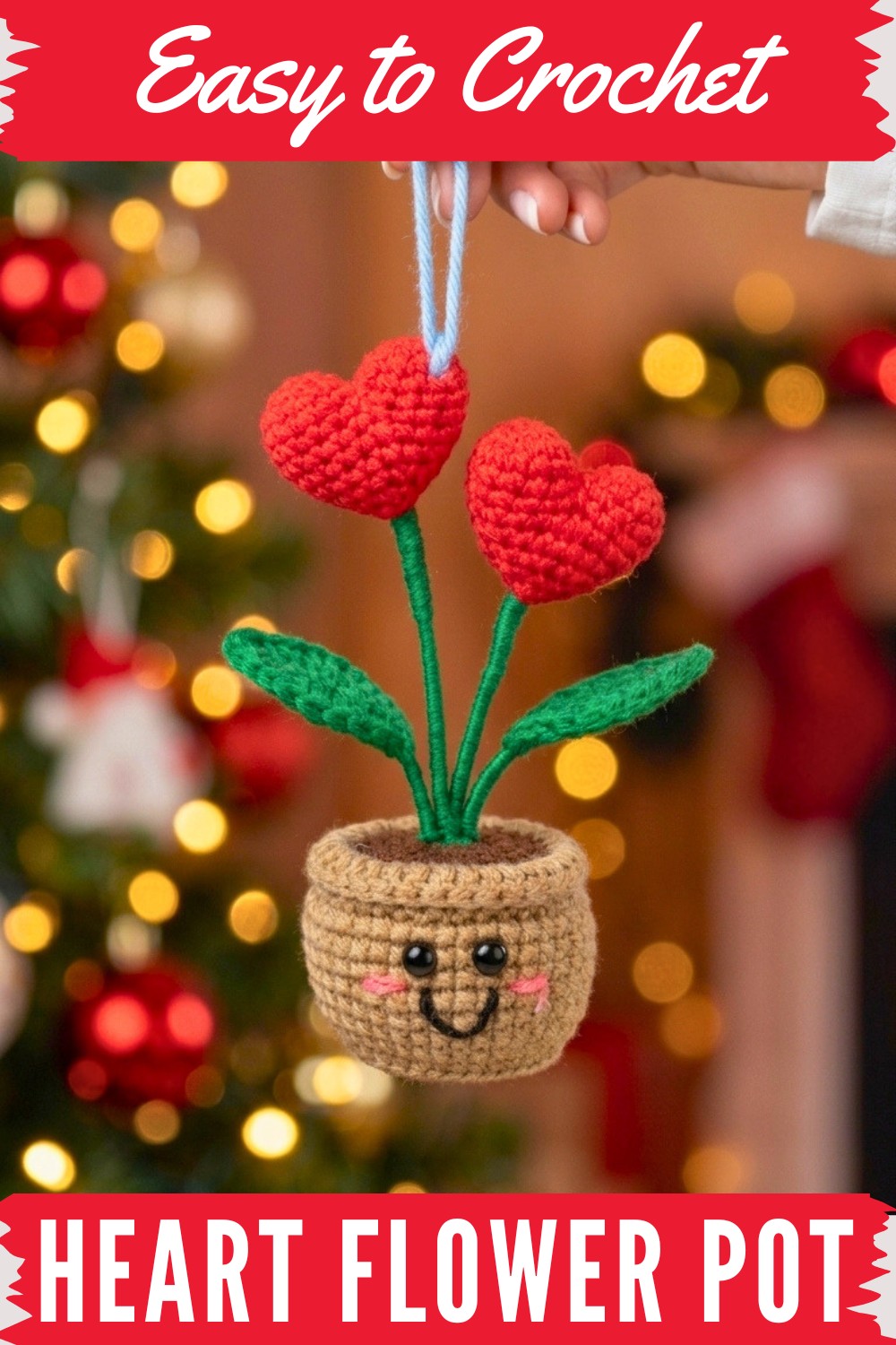 Crochet Heart Flower Pot Pattern