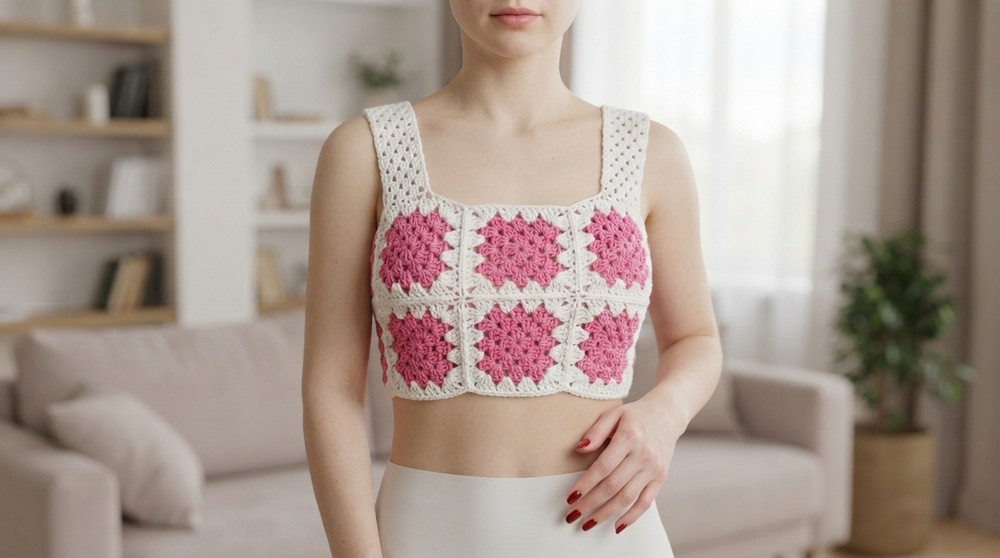 how to Luara crochet top. Made with squares. 2