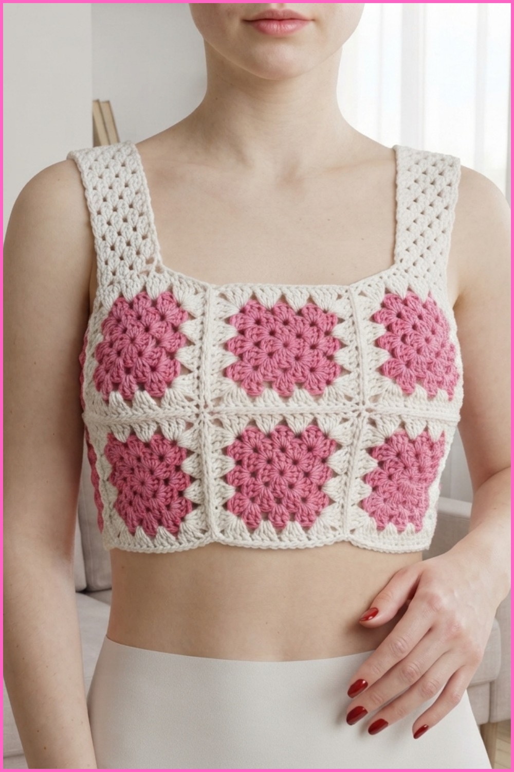 Luara crochet top. Made with squares. 8