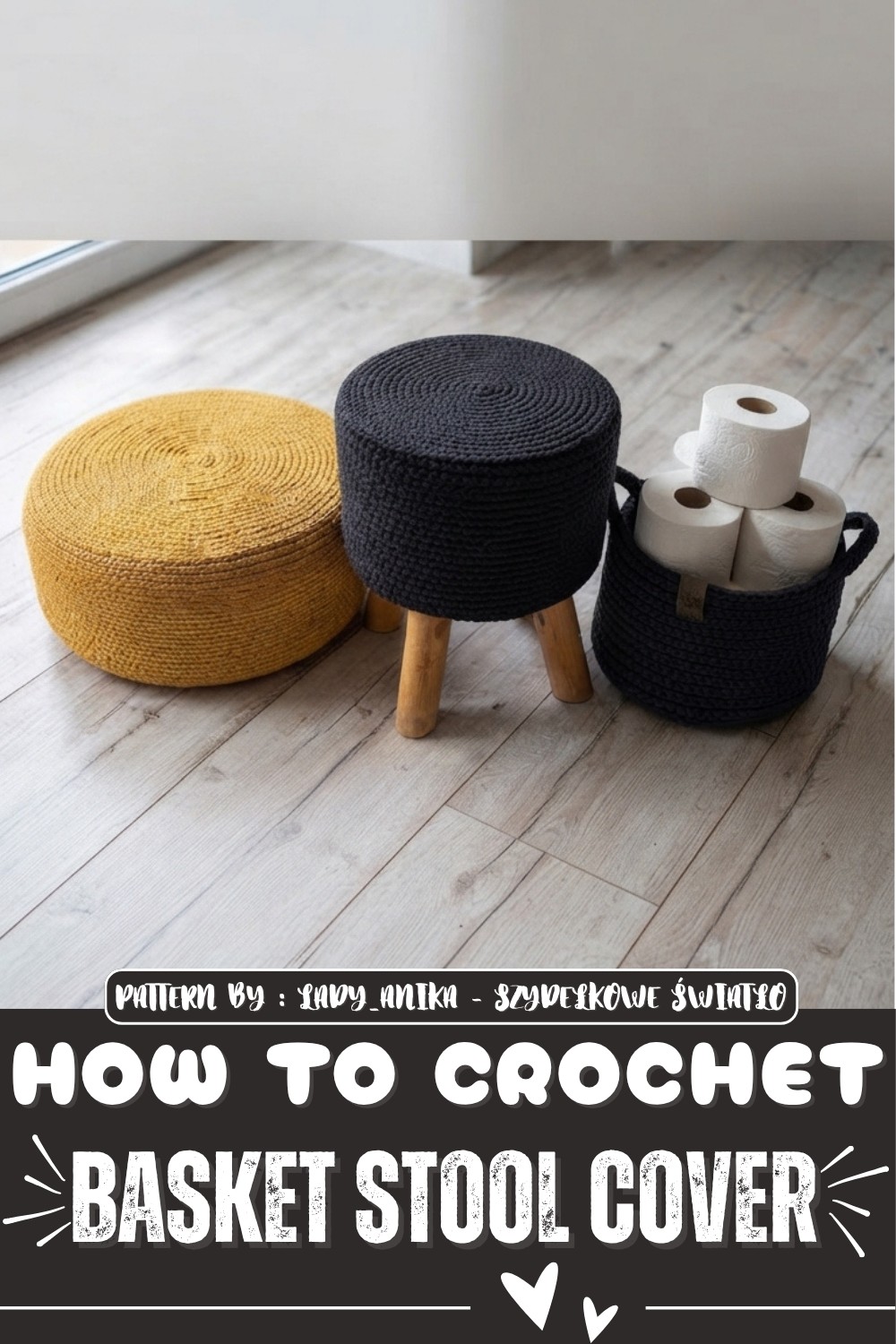 Crochet Basket Stool Cover Pattern 1