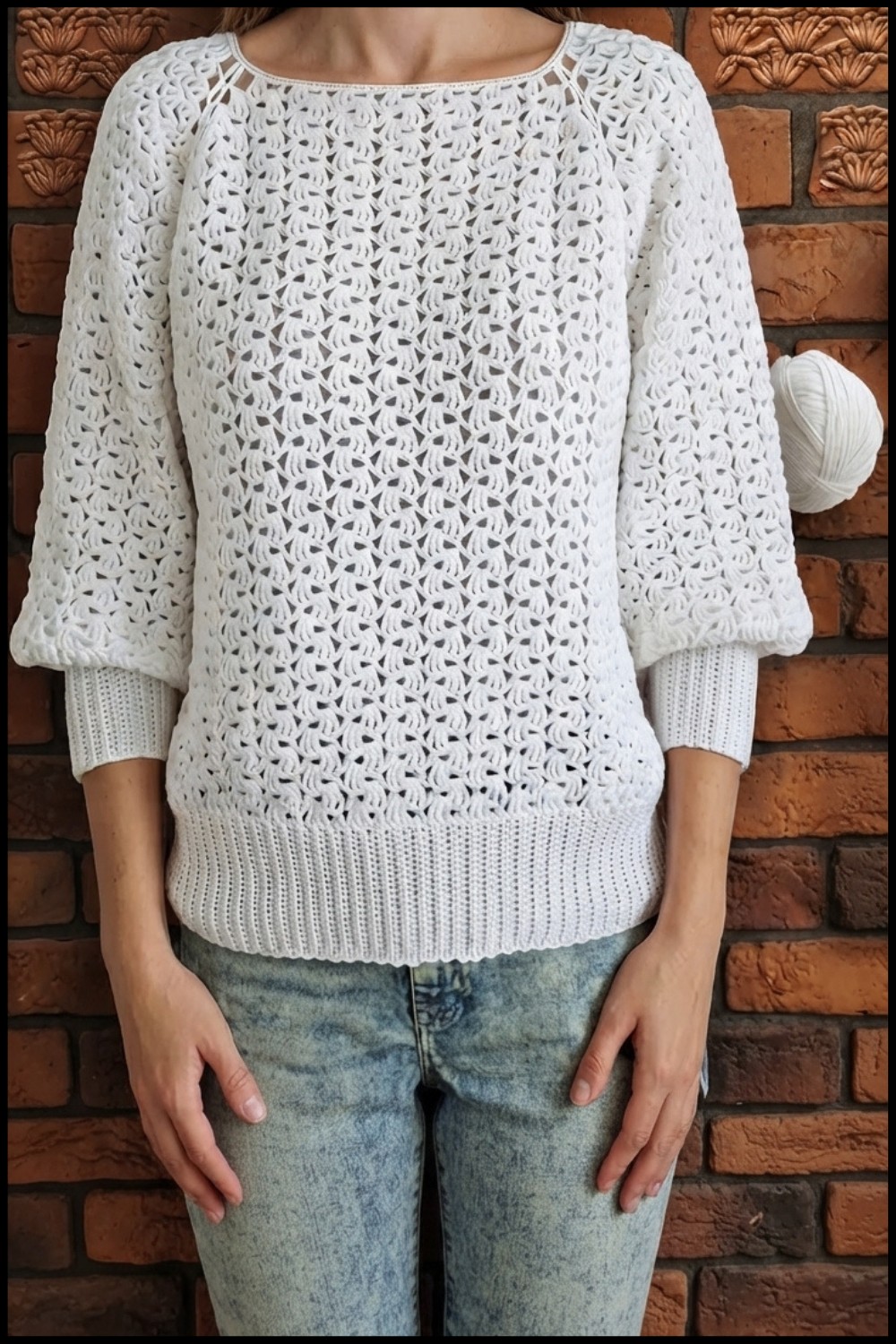 Crochet Mesh Raglan Bubble Sweater Pattern 1