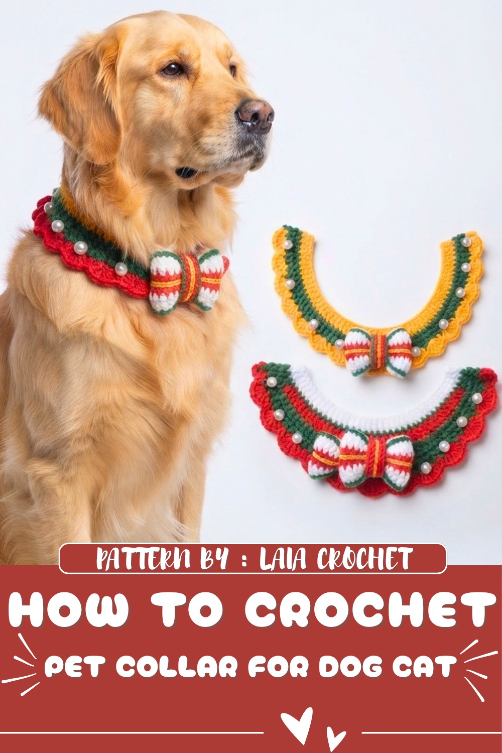 How To Crochet Christmas Style Pet Collar For Dog Cat (1)