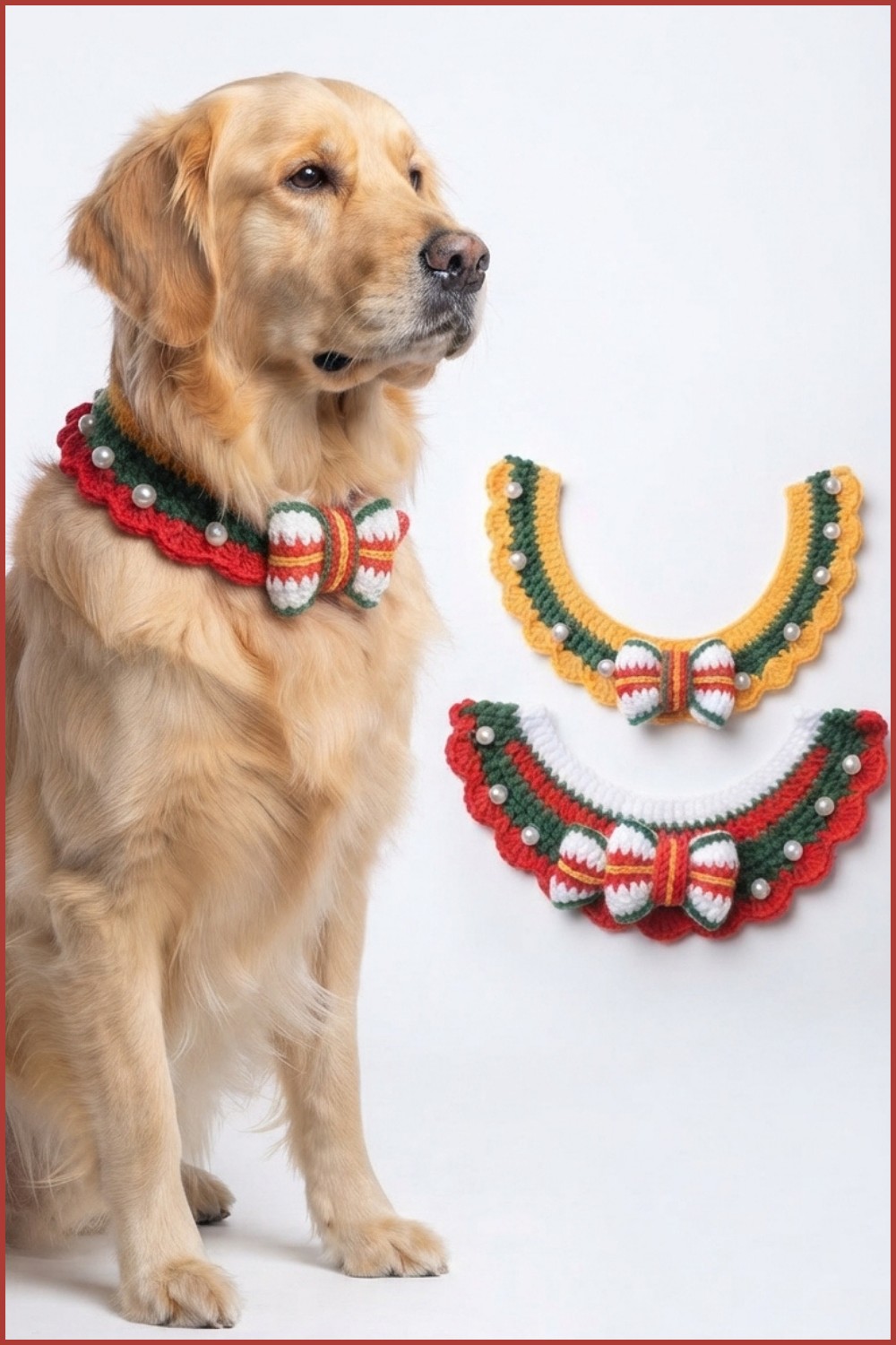 How To Crochet Christmas Style Pet Collar For Dog Cat (12)