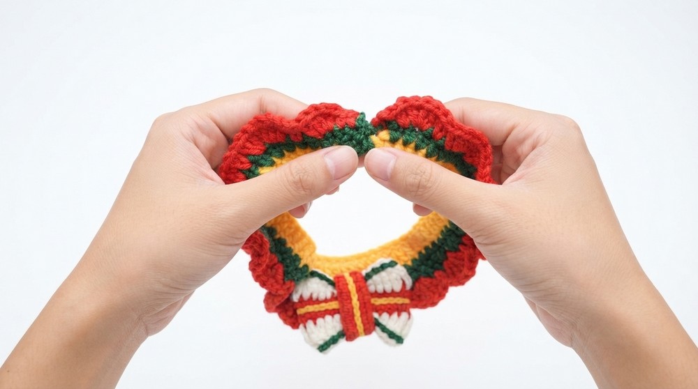 How To Crochet Christmas Style Pet Collar For Dog Cat (6)