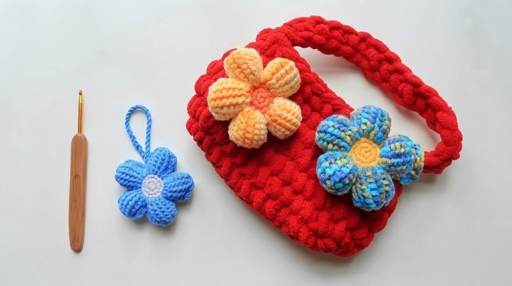 How To Crochet Cotton Stuffed Puff Flower With Tunisian Stitch (2)