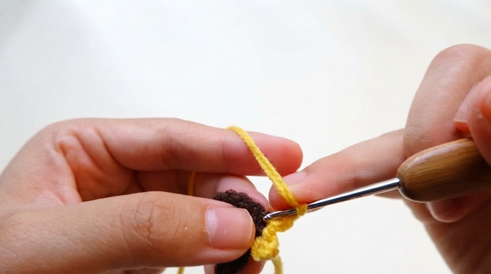 How To Crochet Sunflower Brooch Applique 5