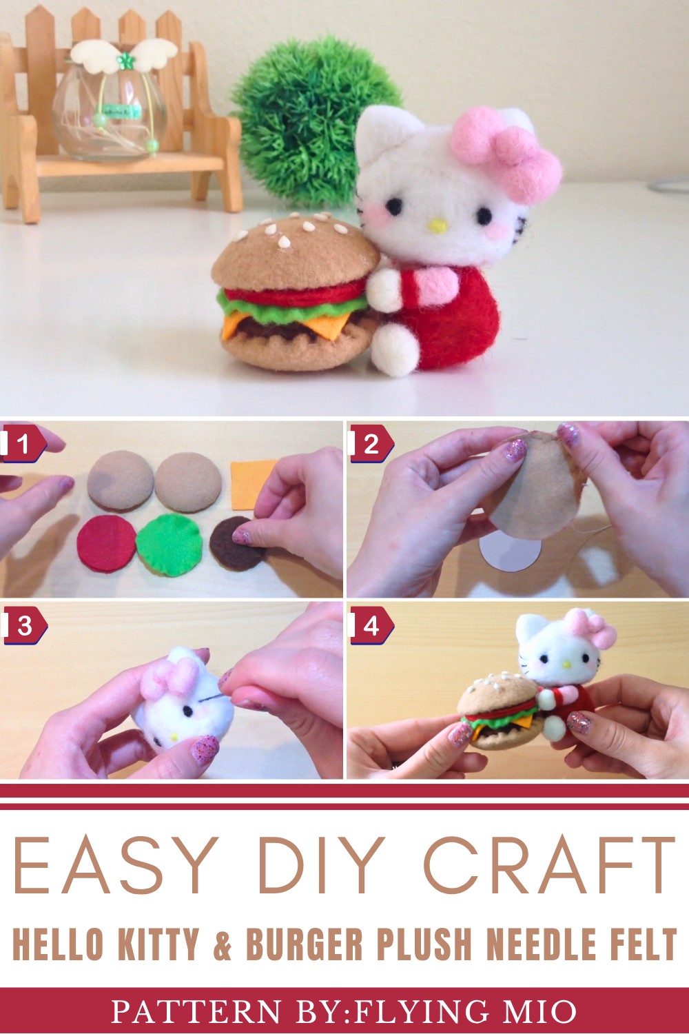 DIY Hello Kitty & Burger Plush Needle Felt Tutorial