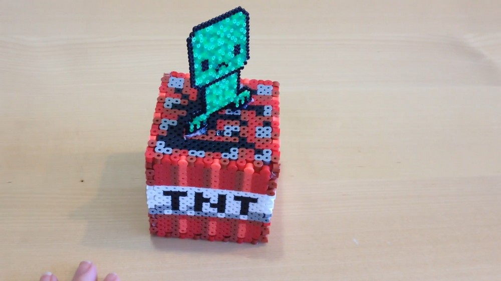 DIY Minecraft 3D Perler Bead Cube with Creeper 1