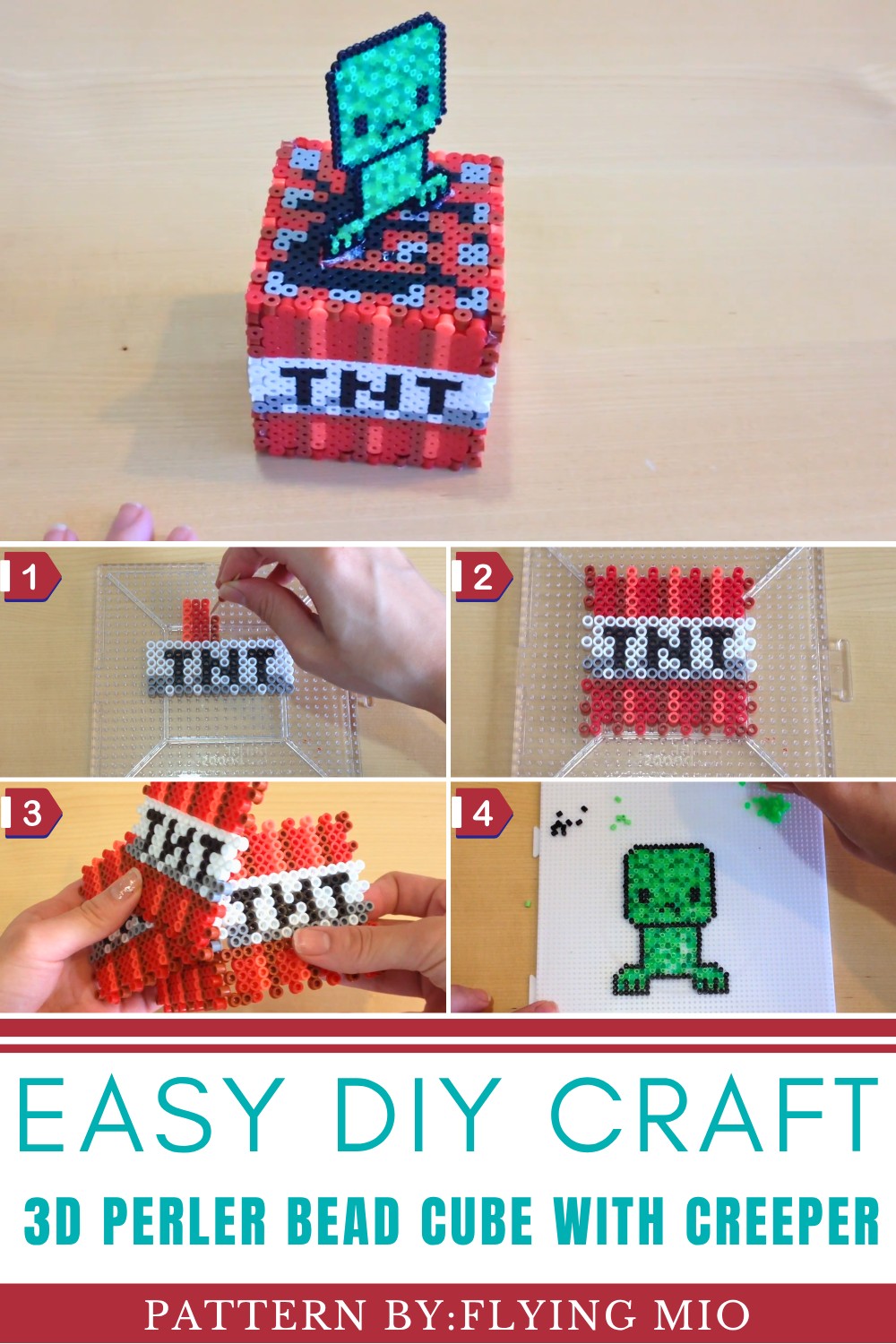 DIY Minecraft 3D Perler Bead Cube with Creeper